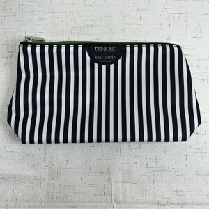 Clinique x Kate Spade Black White Stripe + Green Dots Makeup Bag NEW Without Tag